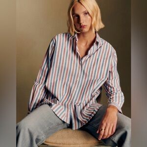 Sézane Max shirt in Blue ecru burgundy stripe size 36 (US 4)